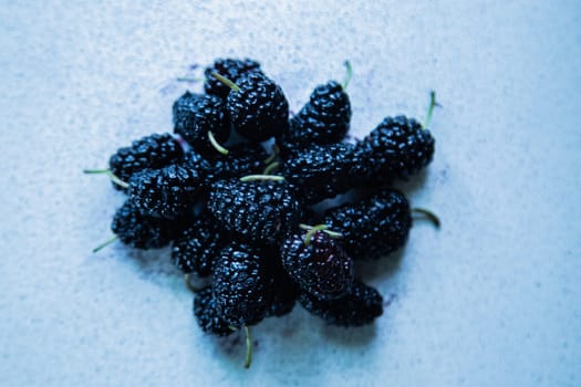 Mulberries or berries of the mulberry tree on a light surface. High quality photo