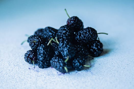 Mulberries or berries of the mulberry tree on a light surface. High quality photo