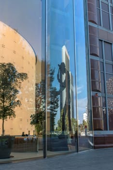 Reflection in the glass windows of the Frankfurt exhibition tower