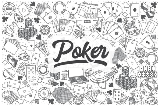 Hand drawn poker doodle set. Lettering - Poker