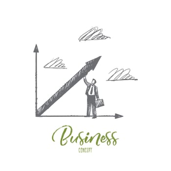 Business concept. Hand drawn success manager. Businessman and his growth isolated vector illustration.