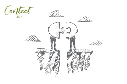 Contact concept. Hand drawn symbol of contact between two men. Cooperation and interaction symbol isolated vector illustration.
