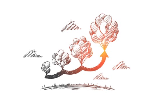 Start up concept. Hand drawn balloons as symbol of new idea. Growth of project isolated vector illustration.