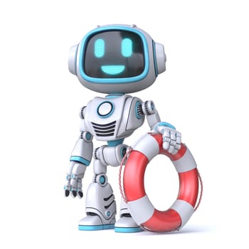 Cute blue robot with safe belt 3D rendering illustration isolated on white background