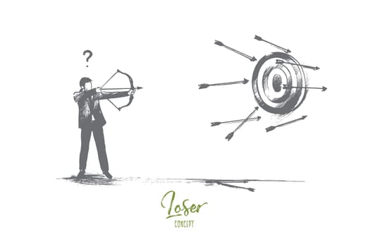 Loser concept. Hand drawn failure in business. Unfortunate attempt to hit the target isolated vector illustration.