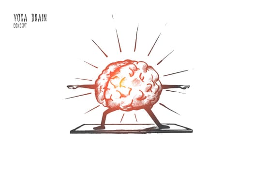 Yoga brain concept. Hand drawn yoga exercises for relaxing. Meditation for feel peace of mind and rest isolated vector illustration.