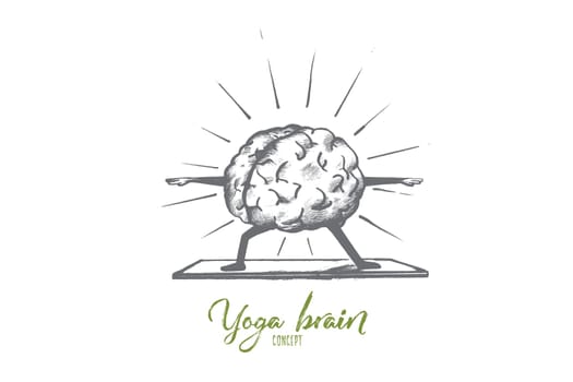 Yoga brain concept. Hand drawn yoga exercises for relaxing. Meditation for feel peace of mind and rest isolated vector illustration.