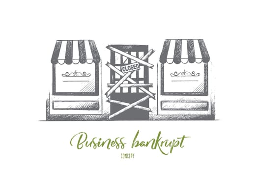 Business bankrupt concept. Hand drawn closed sign hanging in a shop window. Troubles in business isolated vector illustration.