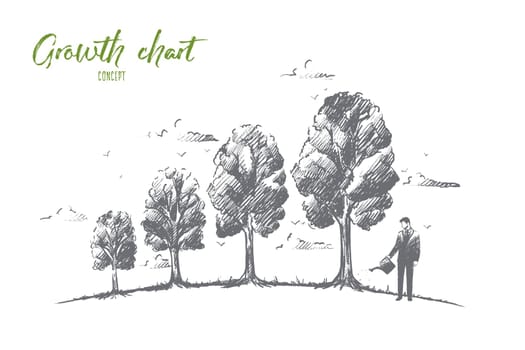 Growth chart concept. Hand drawn trees like symbol of growing chart. Graph of economic changes isolated vector illustration.
