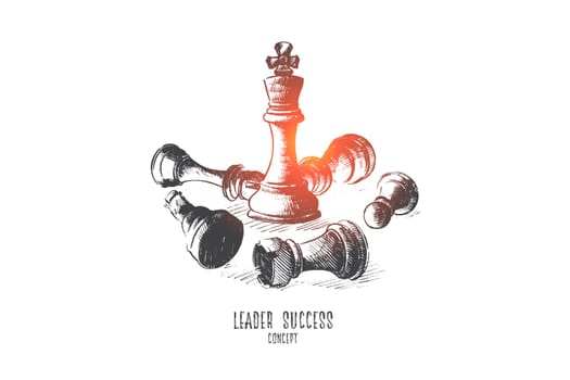 Leader success concept. Hand drawn queen chess figure as symbol of leadership. Successful challenge isolated vector illustration.