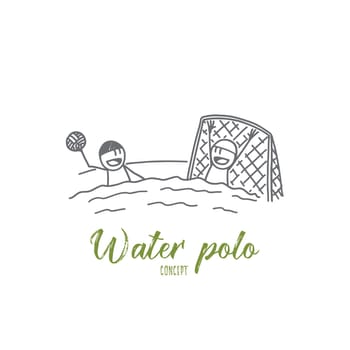 Water polo concept. Hand drawn water polo goalkeeper in pool. Professional water polo players in action isolated vector illustration.