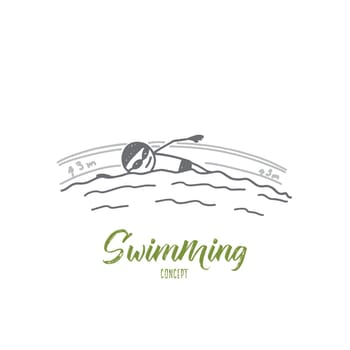 Swimming concept. Hand drawn man swimming in a pool. Professional swimmer isolated vector illustration.