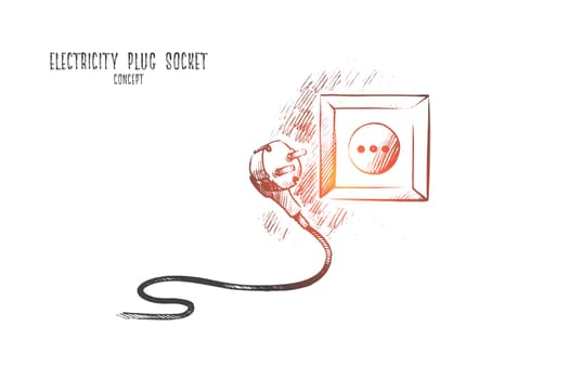 Electricity plug socket concept. Hand drawn electric socket and plug. Plug with cable isolated vector illustration.