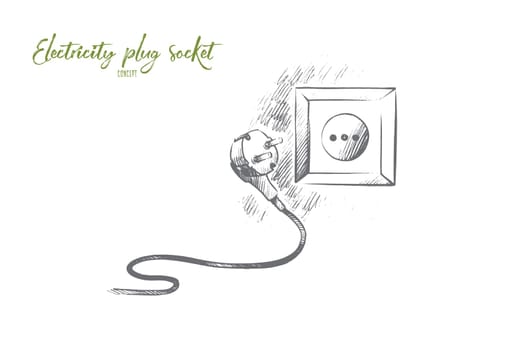 Electricity plug socket concept. Hand drawn electric socket and plug. Plug with cable isolated vector illustration.