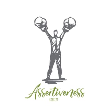 Assertiveness, success, work, competence, motivation concept. Hand drawn single-minded businessman concept sketch. Isolated vector illustration.