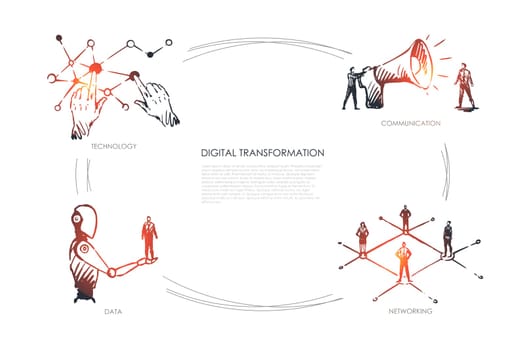 Digital transformation, technology, communication, networking, data vector set