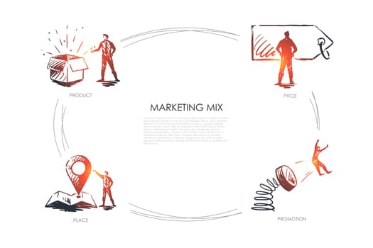 Marketing Mix, price, promotion, place, product vector set