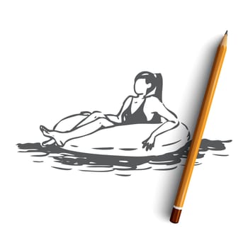 Pool, summer, water, swim, relax concept. Hand drawn woman swimming in pool concept sketch. Isolated vector illustration.
