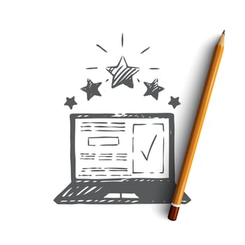 Review, check, rating, vote, opinion concept. Hand drawn review and rating concept sketch. Isolated vector illustration.