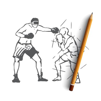 Sport, games, fight, man, active concept. Hand drawn men fight in wrestling concept sketch. Isolated vector illustration.