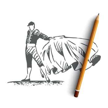 Spain, bullfight, matador, travel, country concept. Hand drawn bullfighter in special costume. Traditional Spanish entertainment concept sketch. Isolated vector illustration.