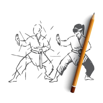 Martial, arts, fight, combat, training concept. Hand drawn woman training to fight concept sketch. Isolated vector illustration.