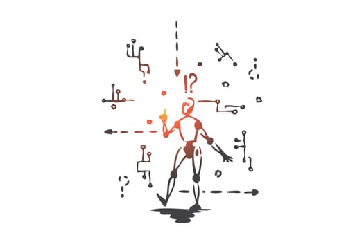 Robot, machine, scheme, microchip, android concept. Hand drawn robot and android scheme concept sketch. Isolated vector illustration.