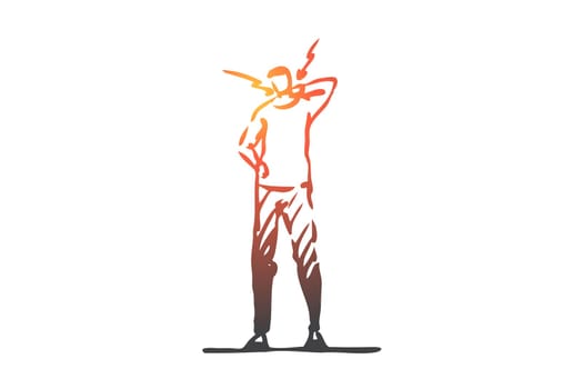 Neck, posture, bad, spine, human concept. Hand drawn pain in the cervical spine concept sketch. Isolated vector illustration.