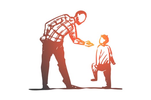 Son, father, angry, scold, conflict concept. Hand drawn father scolds his son concept sketch. Isolated vector illustration.