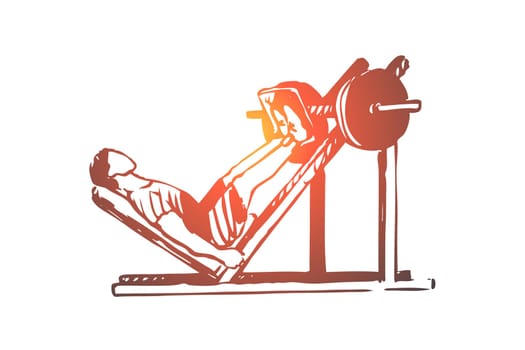 Workout, training, fitness, healthy, sport concept. Hand drawn man doing exercises on legs in gym concept sketch. Isolated vector illustration.