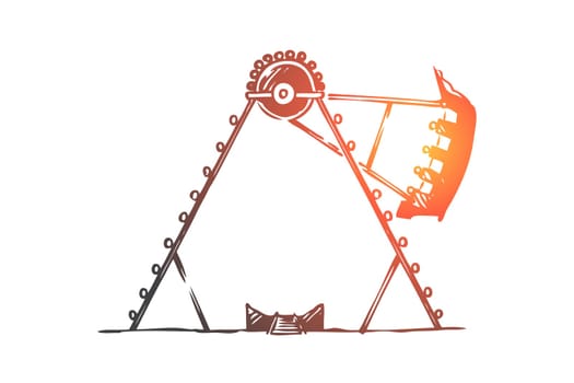 Attraction, park, fair, entertainment, amusement concept. Hand drawn swing in an amusement park concept sketch. Isolated vector illustration.