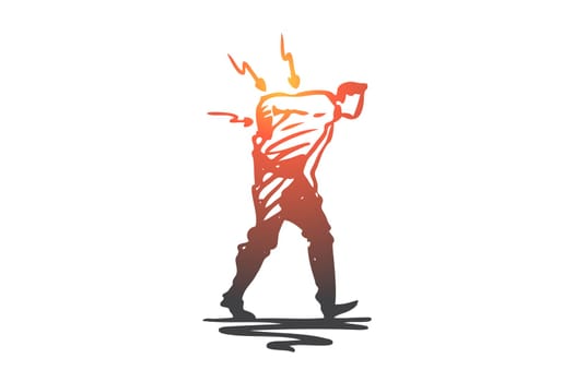 Posture, bad, spine, pain, back, problem concept. Hand drawn man with backache concept sketch. Isolated vector illustration.