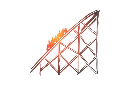 Attraction, rollercoaster, fun, ride, amusement concept. Hand drawn rollercoaster attraction for kids concept sketch. Isolated vector illustration.