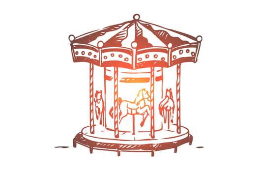 Attraction, carousel, fun, entertainment, park concept. Hand drawn carousel attraction for children in park concept sketch. Isolated vector illustration.