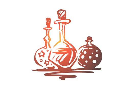Poison, Halloween, glass, potion, holiday concept. Hand drawn glasses with magic potion concept sketch. Isolated vector illustration.