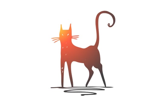 Cat, black, Halloween, holiday, magic concept. Hand drawn black magic cat, symbol of Halloween concept sketch. Isolated vector illustration.