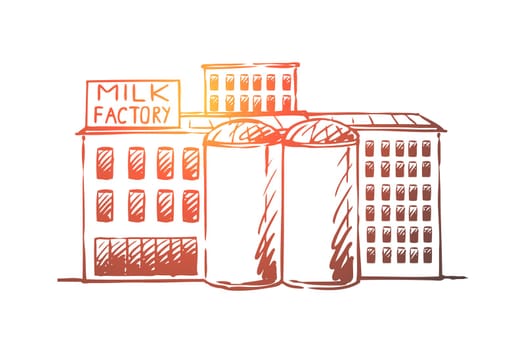 Milk, factory, plant, production, industry concept. Hand drawn buildings of milk production factory concept sketch. Isolated vector illustration.