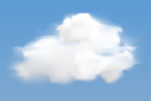 Realistic white cloud flying on blue sky background, vector illustration with transparency