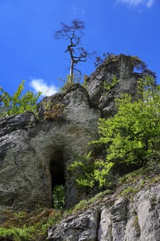 The natural stone bridge or arch is a wonder of nature and was created by erosion.