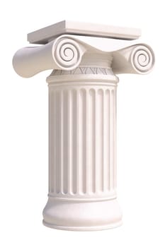 Antique column in greek style. Side view. Isolated on white background.