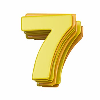 Yellow font Number 7 SEVEN 3D render illustration isolated on white background