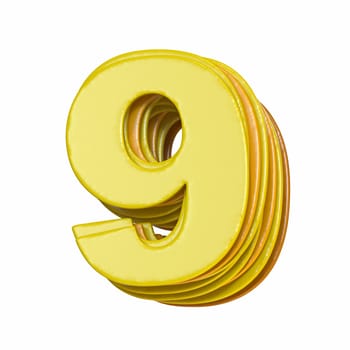 Yellow font Number 9 NINE 3D render illustration isolated on white background
