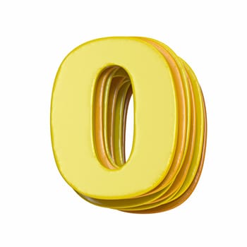 Yellow font Number 0 ZERO 3D render illustration isolated on white background