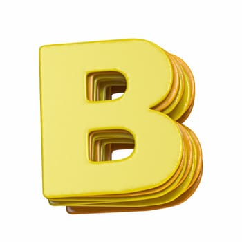 Yellow font Letter B 3D render illustration isolated on white background