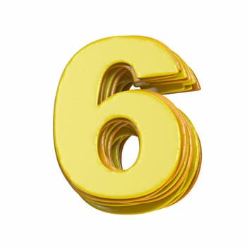 Yellow font Number 6 SIX 3D render illustration isolated on white background
