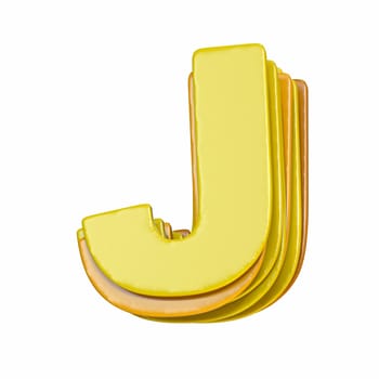 Yellow font Letter J 3D render illustration isolated on white background