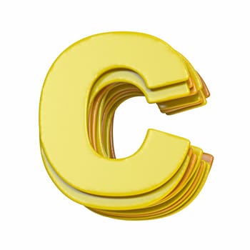 Yellow font Letter C 3D render illustration isolated on white background