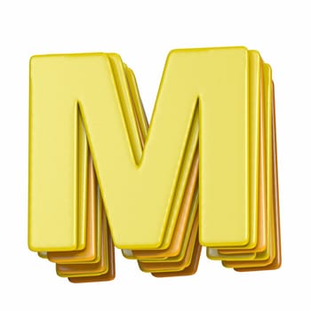 Yellow font Letter M 3D render illustration isolated on white background