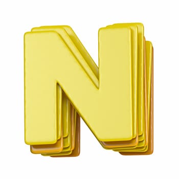 Yellow font Letter N 3D render illustration isolated on white background