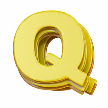 Yellow font Letter Q 3D render illustration isolated on white background